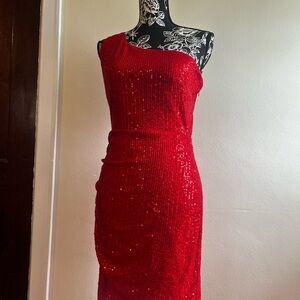 Grace Karin Red One-Shoulder Sequin Sheath Dress